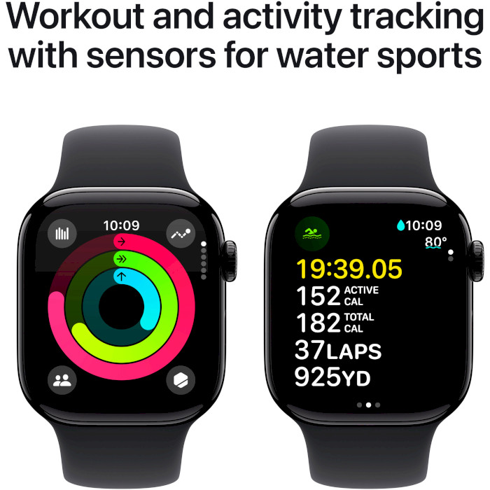 Смарт-годинник APPLE Watch Series 10 GPS 42mm Jet Black Aluminum Case with Black Sport Band S/M (MWWE3QH/A)