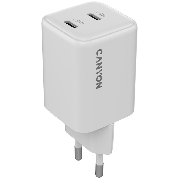 Зарядний пристрій CANYON CUW45CC GaN 2xUSB-C, 45W White (CNS-CUW45CC)