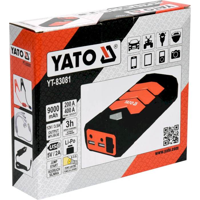 Портативное пускозарядное устройство YATO YT-83081 9000mAh