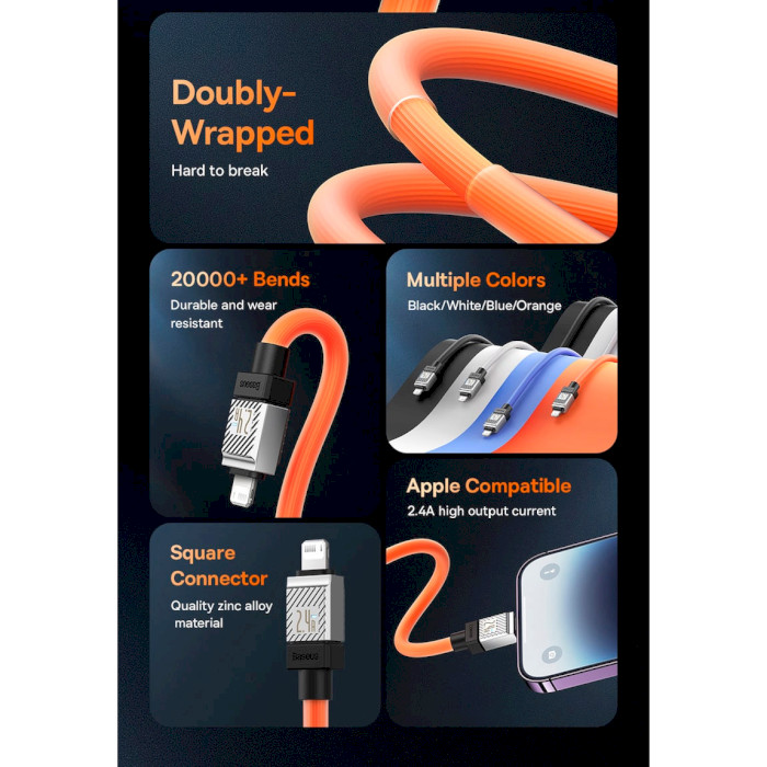 Кабель BASEUS CoolPlay Series Fast Charging Cable USB to iP 2.4A 1м Orange (CAKW000407)