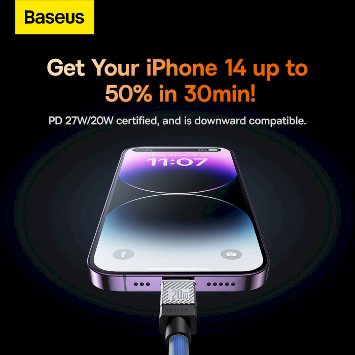 Кабель BASEUS CoolPlay Series Fast Charging Cable Type-C to iP 20W 2м Blue (CAKW000103)