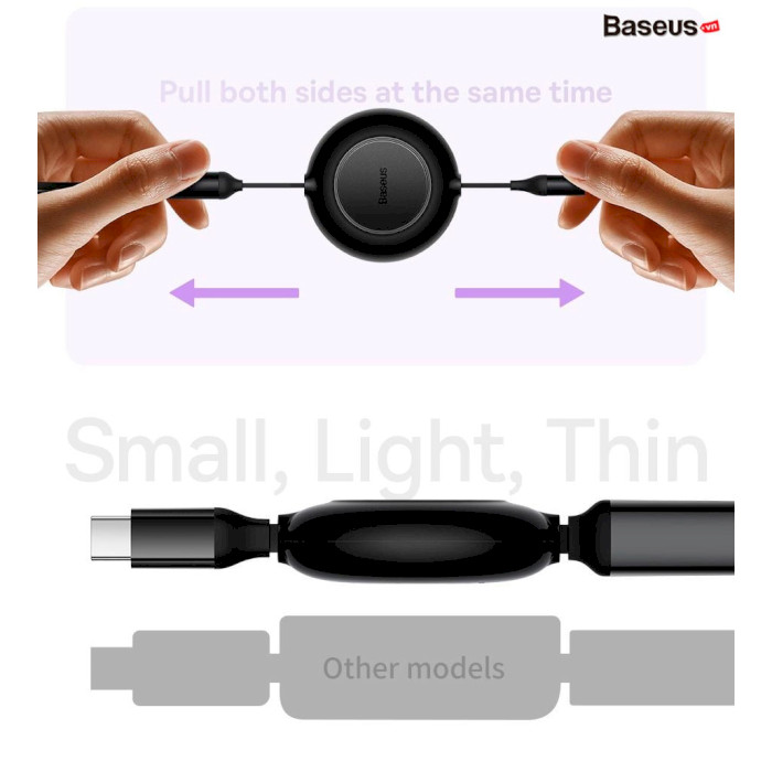 Кабель BASEUS Bright Mirror 2 Retractable 3-in-1 Fast Charging Data Cable Type-C to M+L+C 100W 1.1м Blue (CAMJ010203)