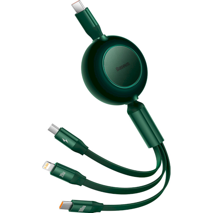 Кабель BASEUS Bright Mirror 2 Retractable 3-in-1 Fast Charging Data Cable Type-C to M+L+C 100W 1.1м Green (CAMJ010206)