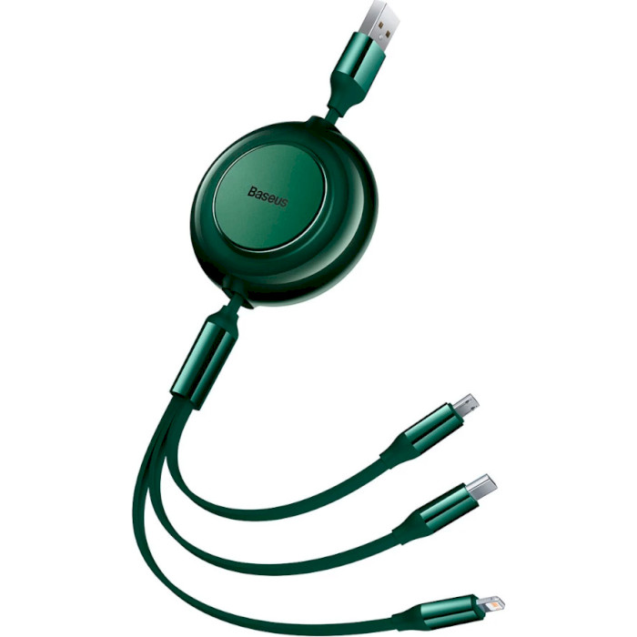 Кабель BASEUS Bright Mirror 2 Retractable 3-in-1 Fast Charging Data Cable USB to M+L+C 3.5A 1.1м Green (CAMJ010006)