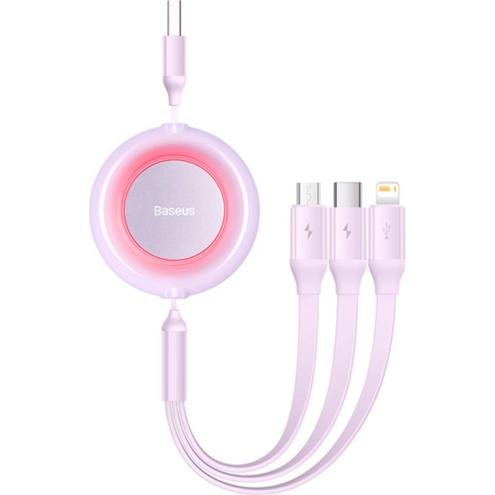 Кабель BASEUS Bright Mirror 2 Retractable 3-in-1 Fast Charging Data Cable USB to M+L+C 3.5A 1.1м Purple (CAMJ010005)