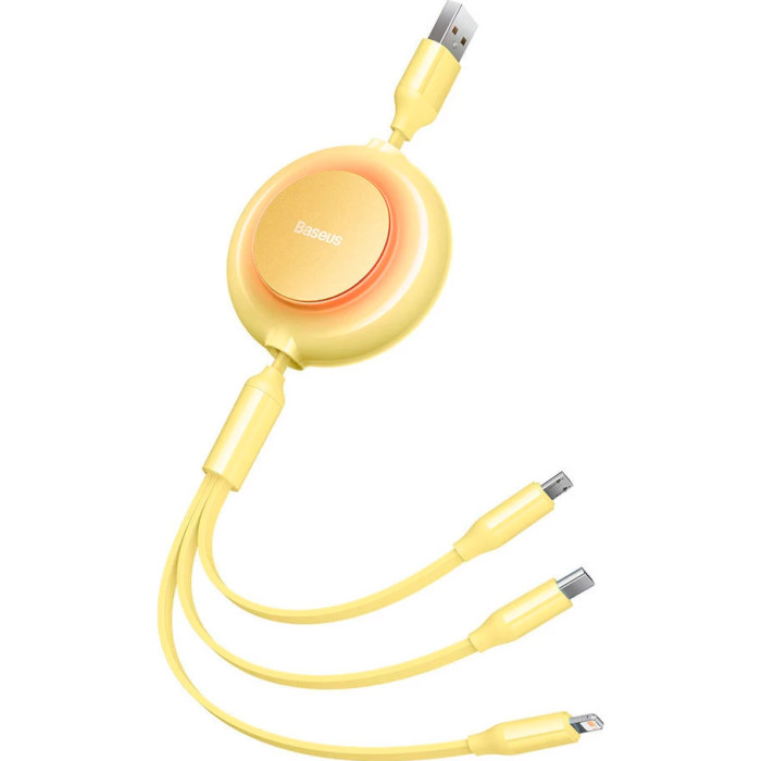 Кабель BASEUS Bright Mirror 2 Retractable 3-in-1 Fast Charging Data Cable USB to M+L+C 3.5A 1.1м Yellow (CAMJ010011)