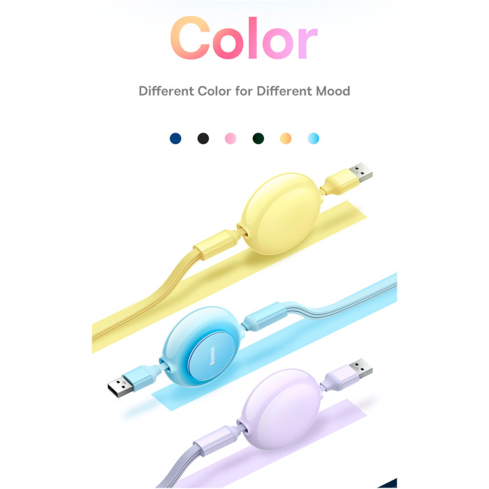 Кабель BASEUS Bright Mirror 2 Retractable 3-in-1 Fast Charging Data Cable USB to M+L+C 3.5A 1.1м Yellow (CAMJ010011)