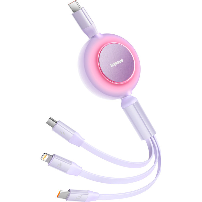 Кабель BASEUS Bright Mirror 2 Retractable 3-in-1 Fast Charging Data Cable Type-C to M+L+C 100W 1.1м Purple (CAMJ010205)