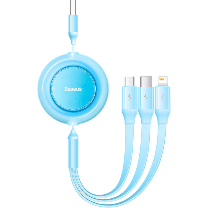 Кабель BASEUS Bright Mirror 2 Retractable 3-in-1 Fast Charging Data Cable USB to M+L+C 3.5A 1.1м Sky Blue (CAMJ010017)