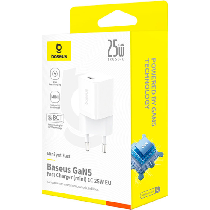 Зарядний пристрій BASEUS GaN5 Fast Charger Mini 1C 25W Moon White (P10110909213-00)