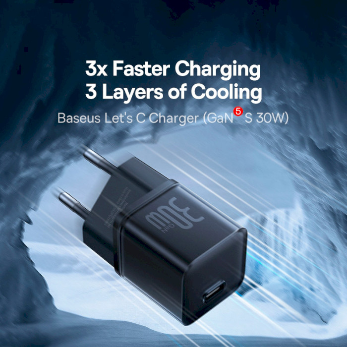 Зарядний пристрій BASEUS GaN5S Fast Charger 1C 30W Cluster Black (P10162504113-00)