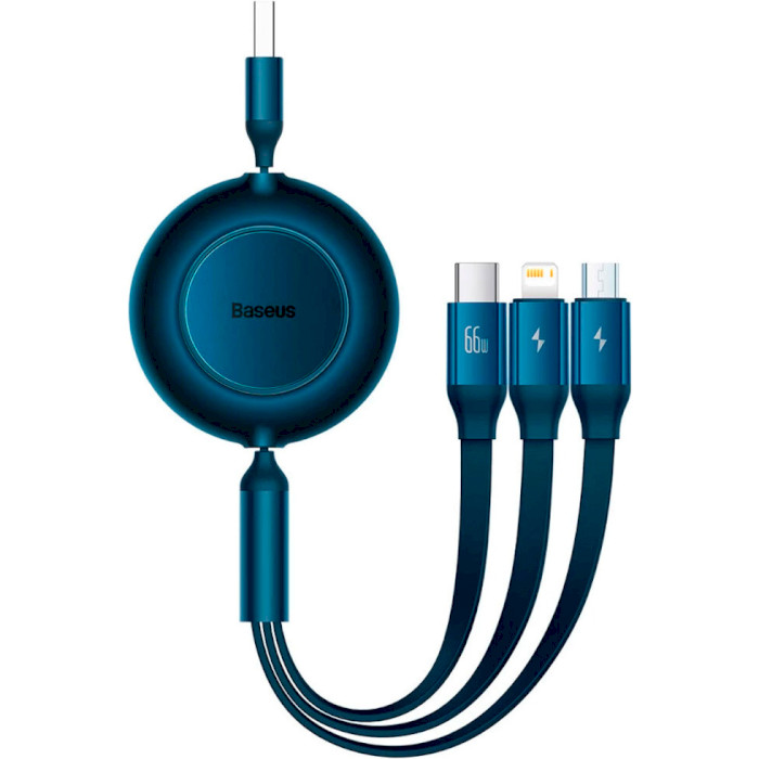 Кабель BASEUS Bright Mirror 2 Retractable 3-in-1 Fast Charging Data Cable USB to M+L+C 66W 1.1м Blue (CAMJ010103)