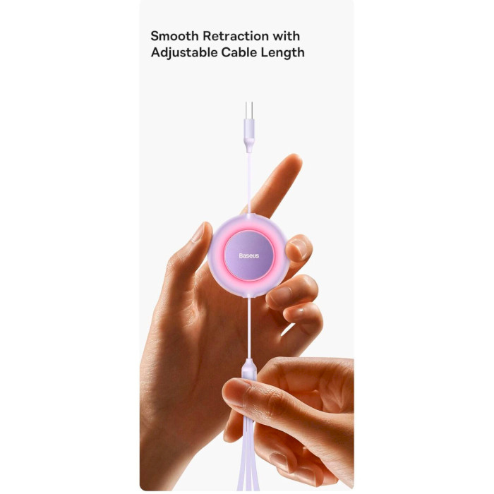 Кабель BASEUS Bright Mirror 2 Retractable 3-in-1 Fast Charging Data Cable USB to M+L+C 66W 1.1м Purple (CAMJ010105)