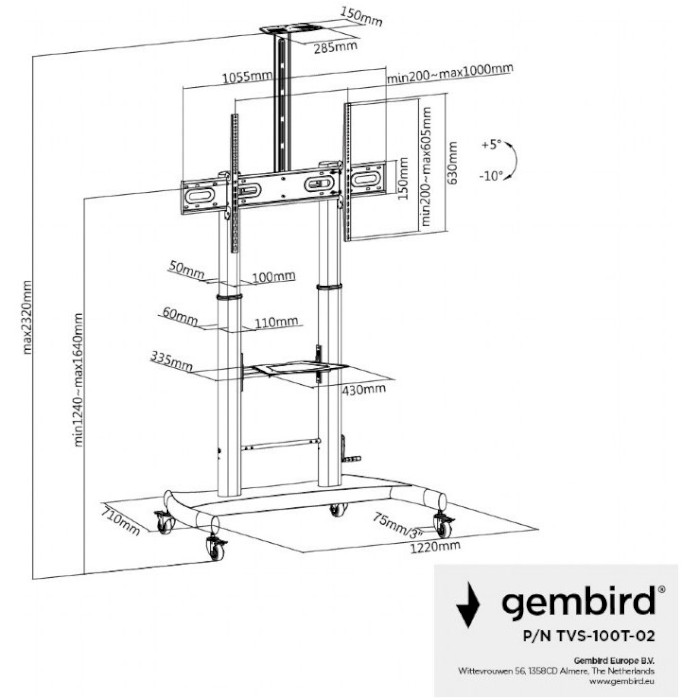 Презентационная стойка GEMBIRD TVS-100T-02 60"-100" Black