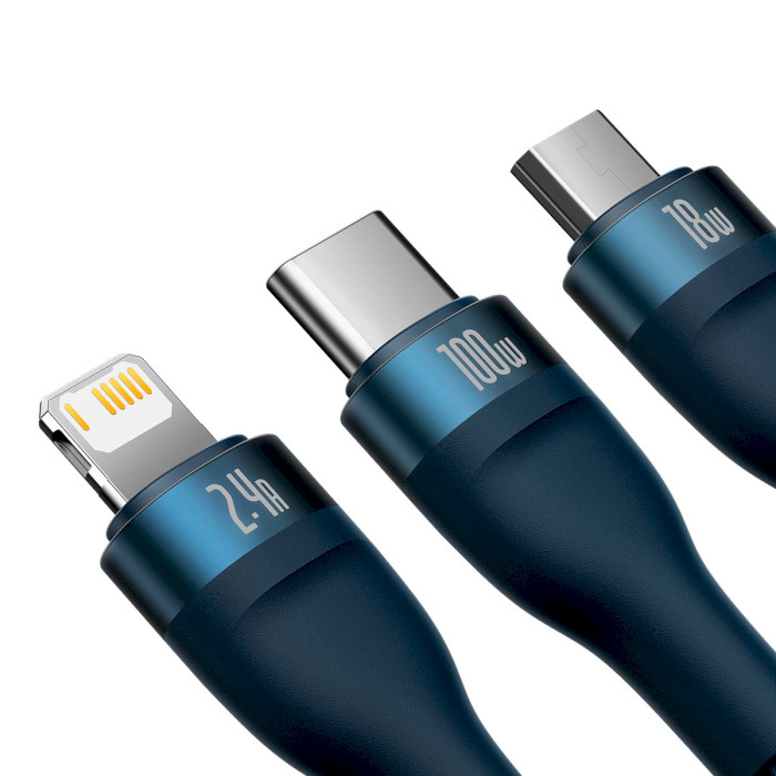 Кабель BASEUS Flash Series II 3-in-1 Fast Charging Data Cable USB to M+L+C 100W 1.2м Blue (CASS030003)