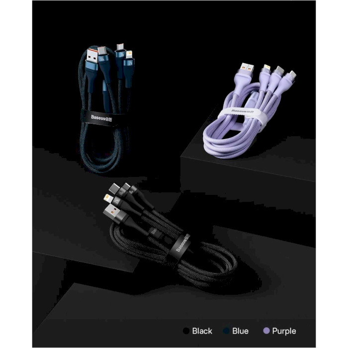 Кабель BASEUS Flash Series II 3-in-1 Fast Charging Data Cable USB to M+L+C 66W 1.2м Blue (CASS040003)