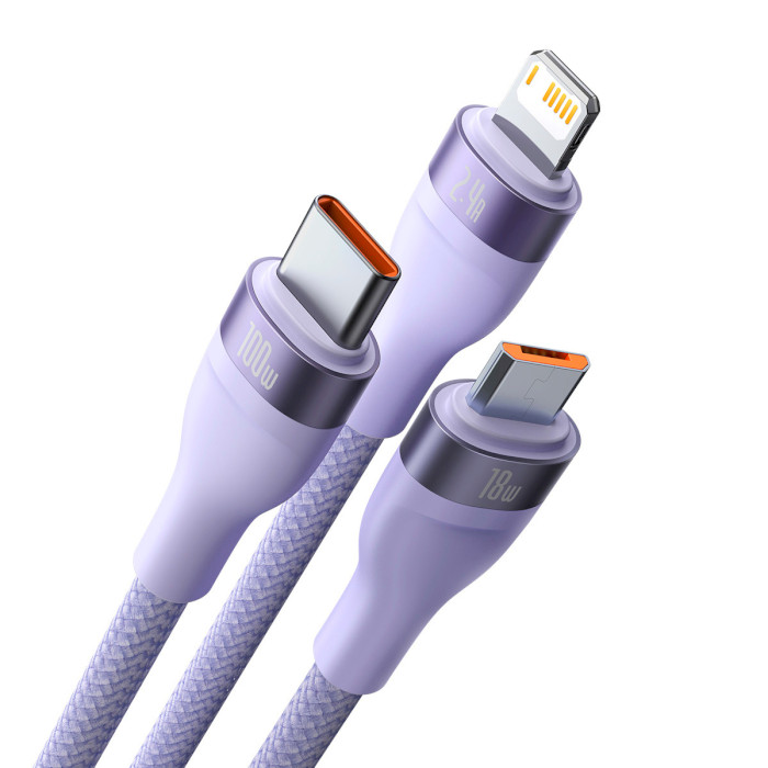 Кабель BASEUS Flash Series II 3-in-1 Fast Charging Data Cable USB to M+L+C 100W 1.2м Purple (CASS030005)