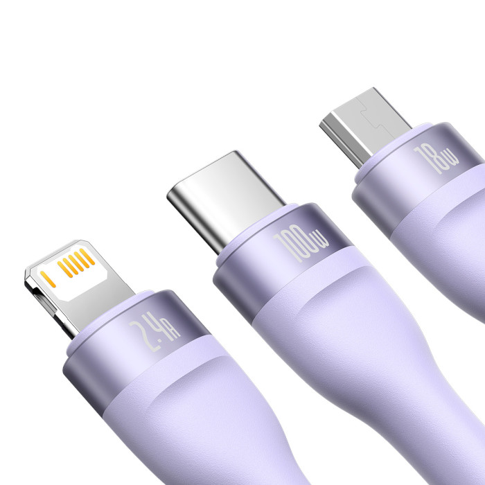 Кабель BASEUS Flash Series II 3-in-1 Fast Charging Data Cable USB to M+L+C 100W 1.2м Purple (CASS030005)