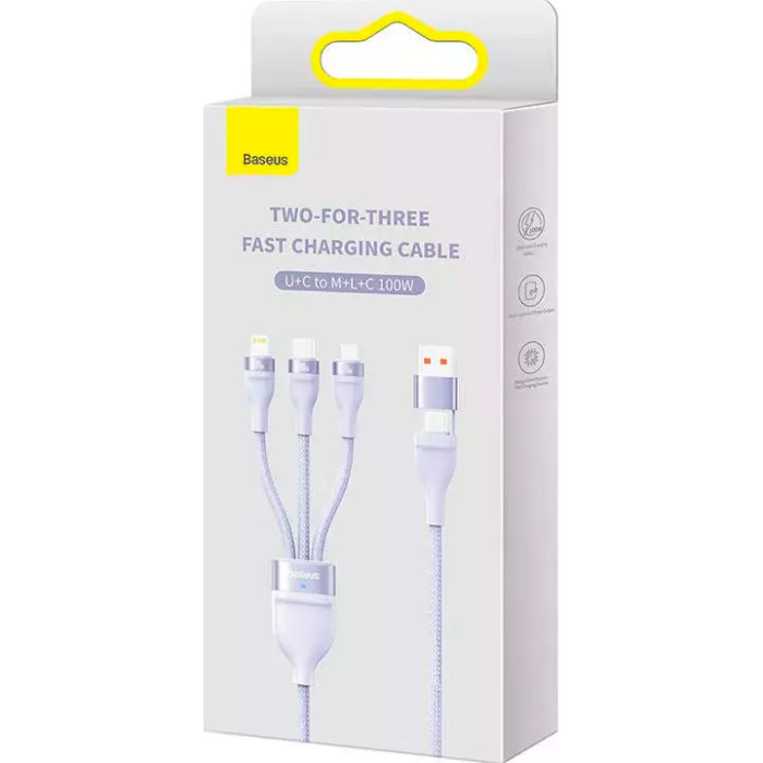 Кабель BASEUS Flash Series II 3-in-2 Fast Charging Data Cable U+C to M+L+C 100W 1.2м Purple (CASS030105)