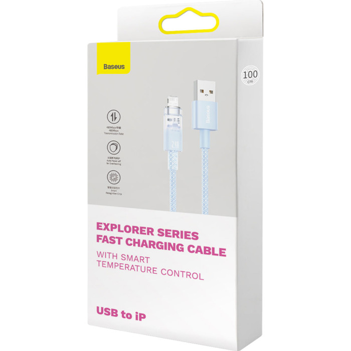 Кабель BASEUS Explorer Series Fast Charging Cable with Smart Temperature Control USB to iP 2.4A 1м Blue (CATS010003)