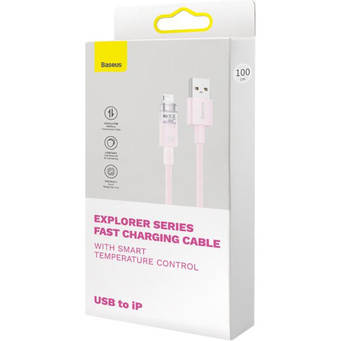 Кабель BASEUS Explorer Series Fast Charging Cable with Smart Temperature Control USB to iP 2.4A 1м Pink (CATS010004)