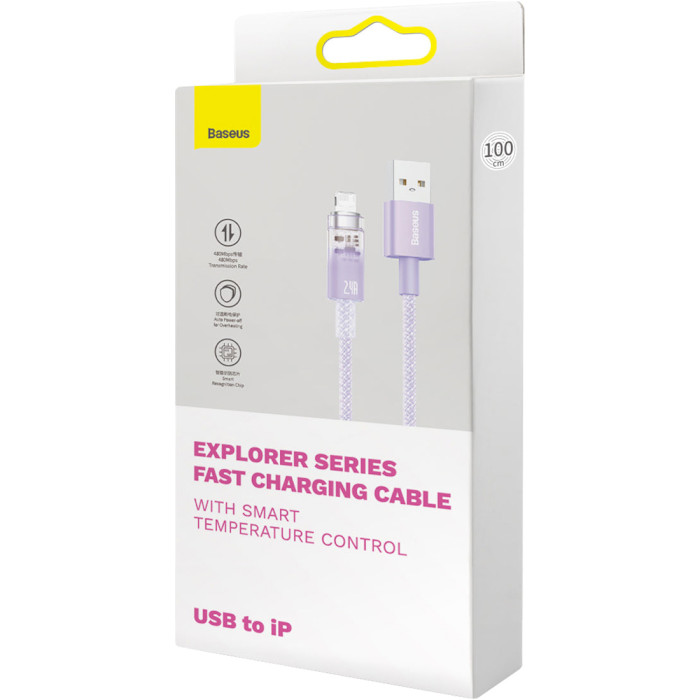 Кабель BASEUS Explorer Series Fast Charging Cable with Smart Temperature Control USB to iP 2.4A 1м Purple (CATS010005)