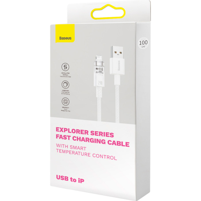 Кабель BASEUS Explorer Series Fast Charging Cable with Smart Temperature Control USB to iP 2.4A 1м White (CATS010002)