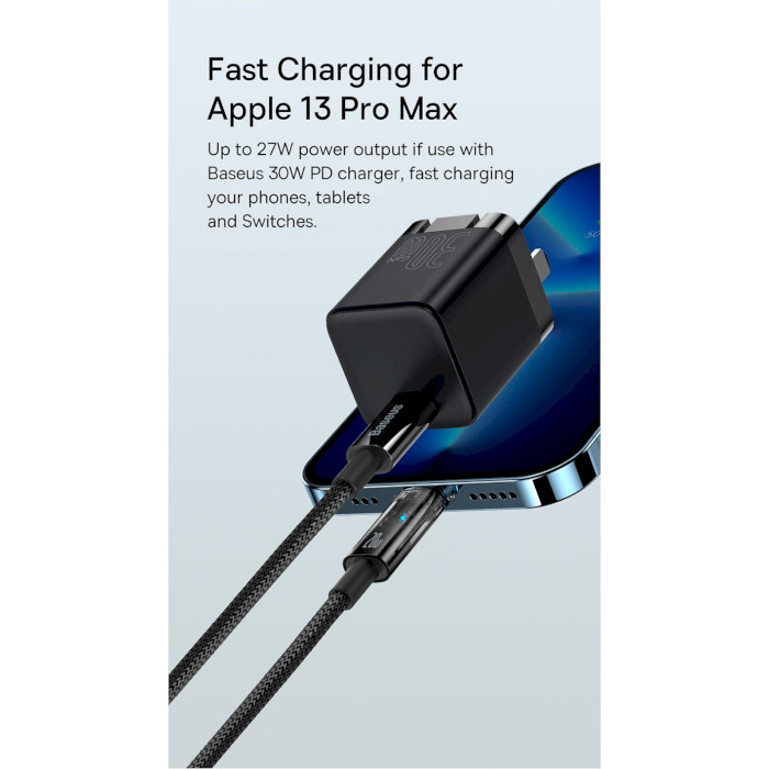 Кабель BASEUS Explorer Series Auto Power-Off Fast Charging Data Cable Type-C to IP 20W 2м Blue (CATS000103)