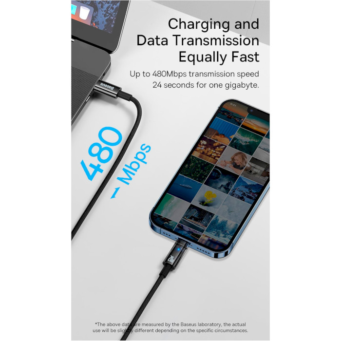 Кабель BASEUS Explorer Series Auto Power-Off Fast Charging Data Cable Type-C to IP 20W 2м Blue (CATS000103)