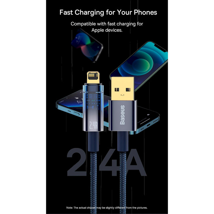 Кабель BASEUS Explorer Series Auto Power-Off Fast Charging Data Cable USB to IP 2.4A 2м Blue (CATS000503)