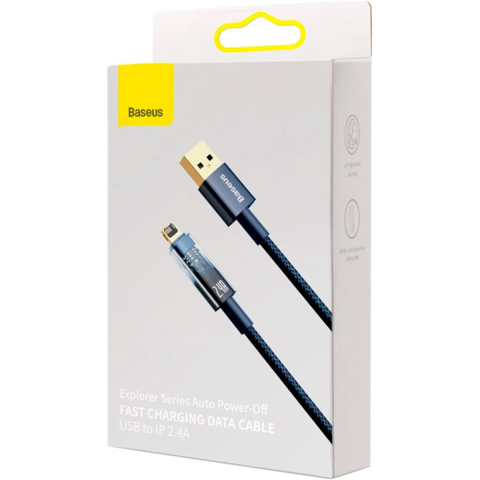 Кабель BASEUS Explorer Series Auto Power-Off Fast Charging Data Cable USB to IP 2.4A 2м Blue (CATS000503)