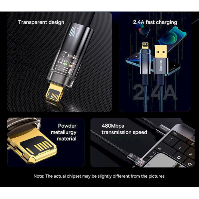 Кабель BASEUS Explorer Series Auto Power-Off Fast Charging Data Cable USB to IP 2.4A 2м Blue (CATS000503)