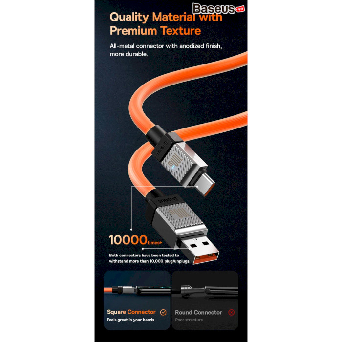 Кабель BASEUS CoolPlay Series Fast Charging Cable USB to Type-C 100W 2м Orange (CAKW000707)