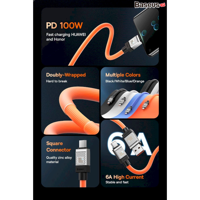 Кабель BASEUS CoolPlay Series Fast Charging Cable USB to Type-C 100W 2м Orange (CAKW000707)