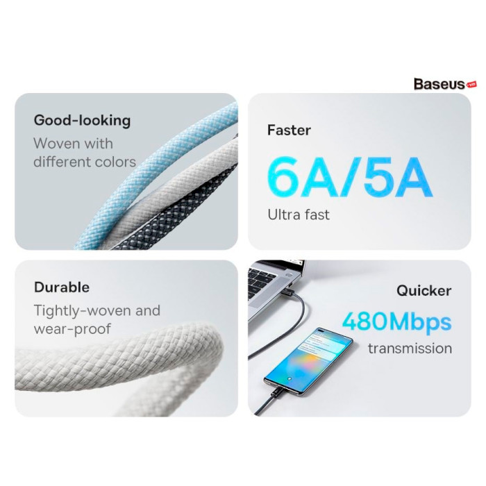 Кабель BASEUS Dynamic Series Fast Charging Data Cable USB to Type-C 100W 2м White (CALD000702)