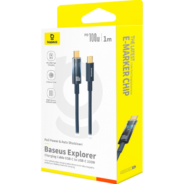 Кабель BASEUS Explorer Charging Cable USB-C to USB-C 100W with Auto Shutdown 1м Deepsea Blue (P10319704321-00)