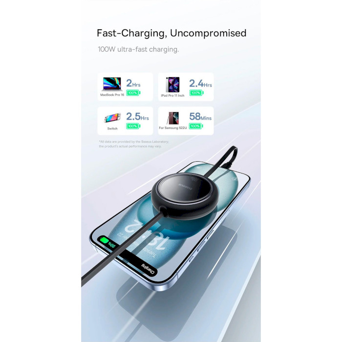 Кабель BASEUS Free2Draw Mini Retractable Charging Cable Type-C to Type-C PD3.0 100W 1м Galaxy Blue (P10364500311-00)