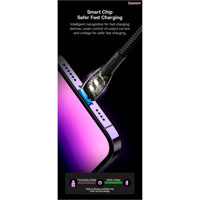 Кабель BASEUS Glimmer Series Fast Charging Data Cable USB to iP 2.4A 2м Black (CADH000301)