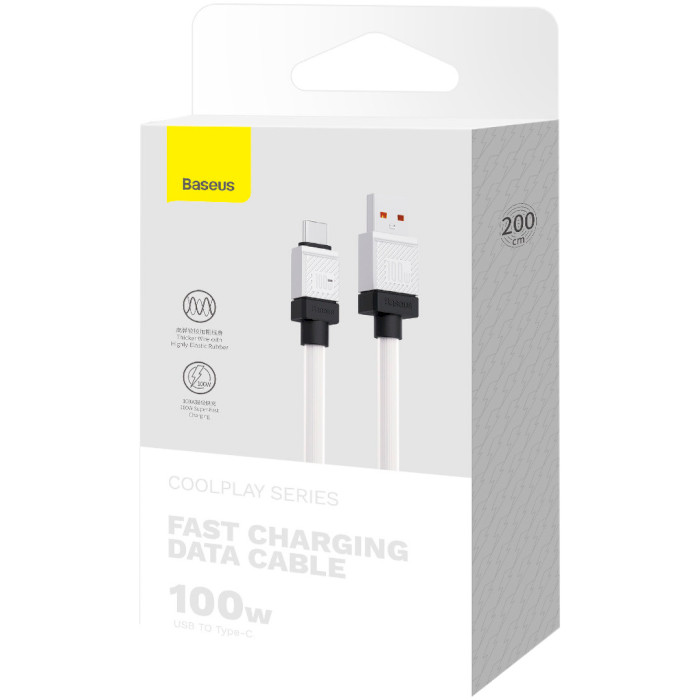 Кабель BASEUS CoolPlay Series Fast Charging Cable USB to Type-C 100W 2м White (CAKW000702)