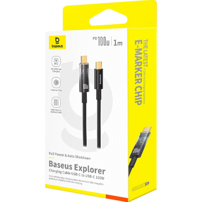 Кабель BASEUS Explorer Charging Cable USB-C to USB-C 100W with Auto Shutdown 1м Cluster Black (P10319703111-00)