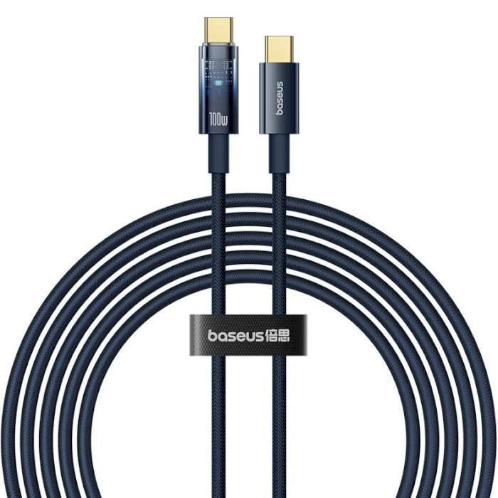 Кабель BASEUS Explorer Charging Cable USB-C to USB-C 100W with Auto Shutdown 2м Deepsea Blue (P10319704321-01)