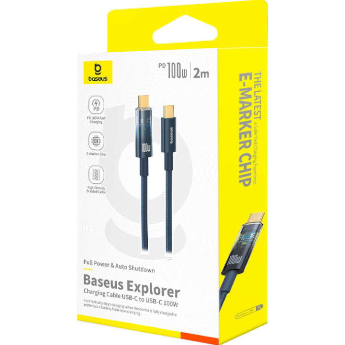 Кабель BASEUS Explorer Charging Cable USB-C to USB-C 100W with Auto Shutdown 2м Deepsea Blue (P10319704321-01)