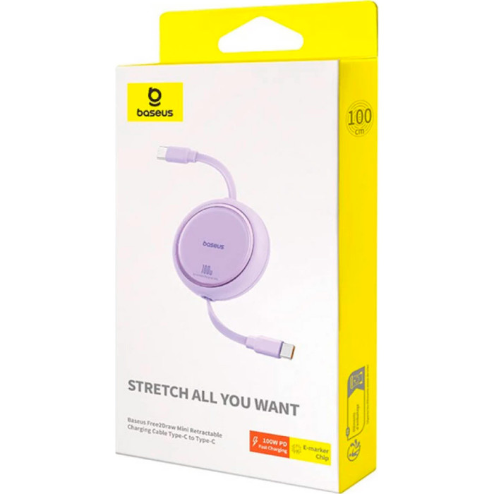 Кабель BASEUS Free2Draw Mini Retractable Charging Cable Type-C to Type-C PD3.0 100W 1м Nebula Purple (P10364500511-00)