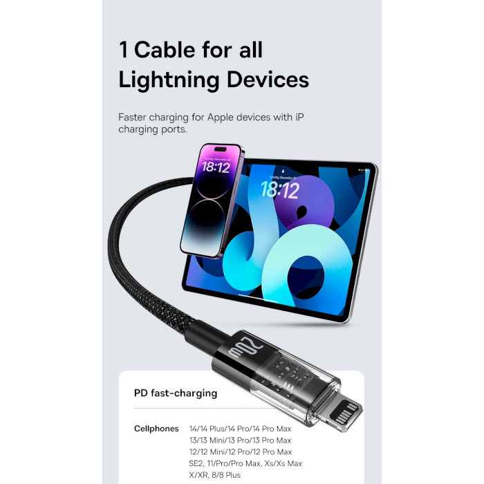 Кабель BASEUS Gem Fast-Charging Data Cable USB-C to iP 20W 2м Nebula Purple (P10373001511-01)