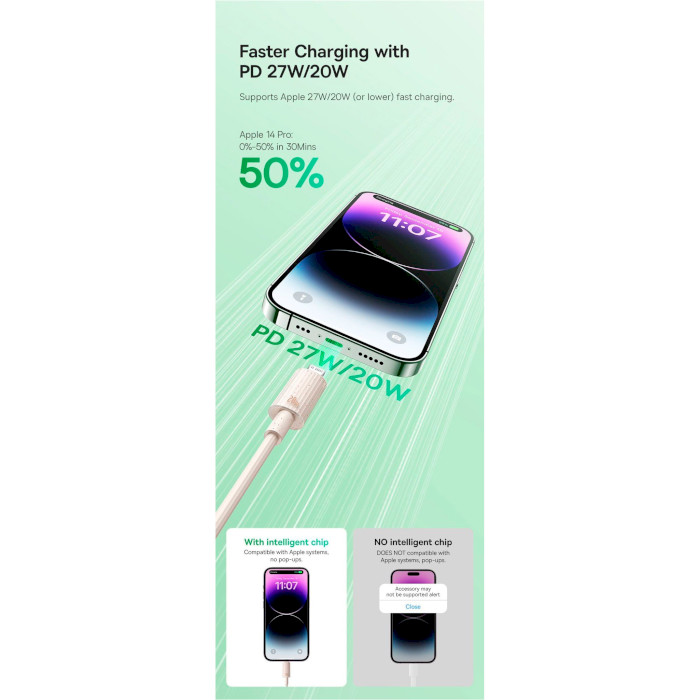 Кабель BASEUS Habitat Series Fast Charging Cable Type-C to iP 20W 1м Natural Green (P10360201631-00)