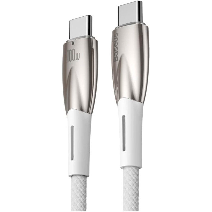 Кабель BASEUS Glimmer Series Fast Charging Data Cable Type-C to Type-C 100W 2м White (CADH000802)