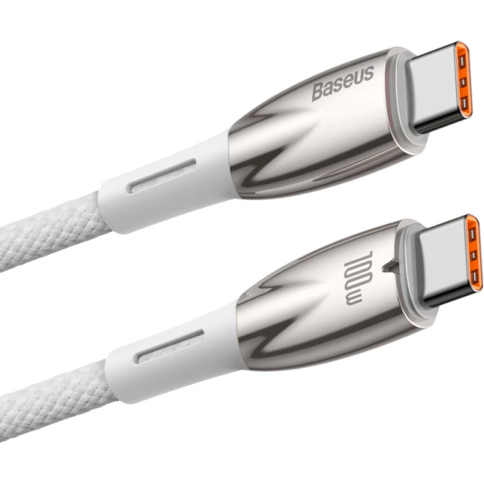 Кабель BASEUS Glimmer Series Fast Charging Data Cable Type-C to Type-C 100W 2м White (CADH000802)