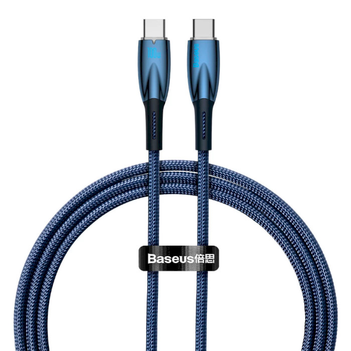 Кабель BASEUS Glimmer Series Fast Charging Data Cable Type-C to Type-C 100W 1м Blue (CADH000703)