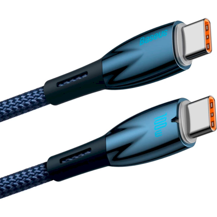 Кабель BASEUS Glimmer Series Fast Charging Data Cable Type-C to Type-C 100W 1м Blue (CADH000703)