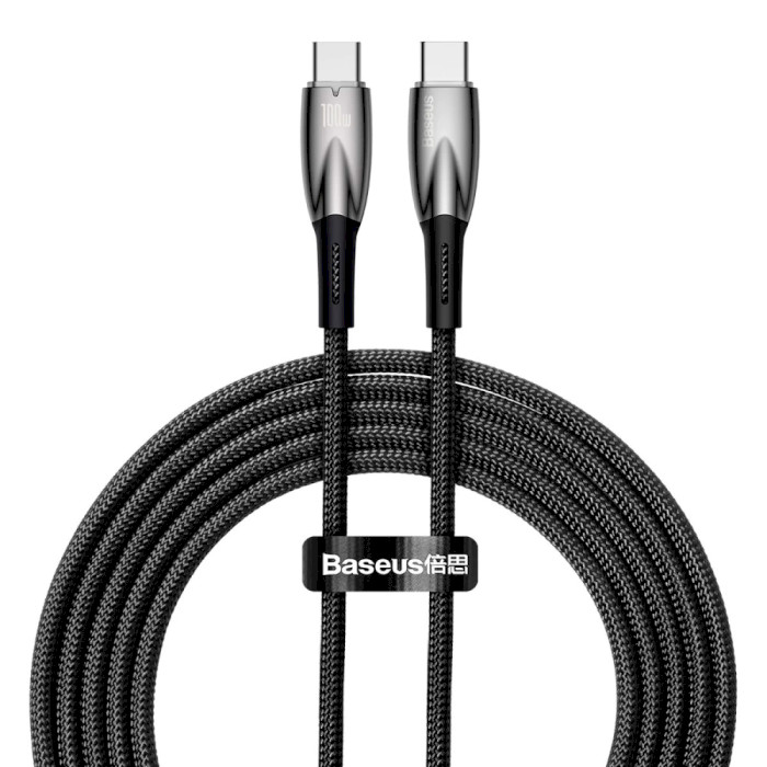 Кабель BASEUS Glimmer Series Fast Charging Data Cable Type-C to Type-C 100W 2м Black (CADH000801)